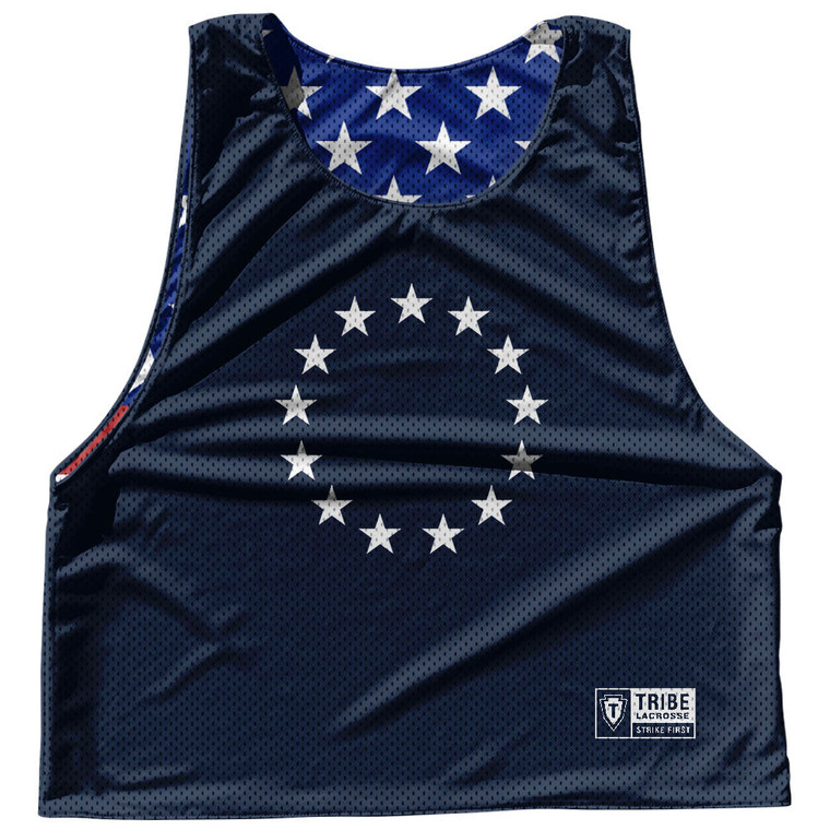 Stars and Stripes Old Glory Mesh Reversible Lacrosse Pinnie Made In USA - Navy