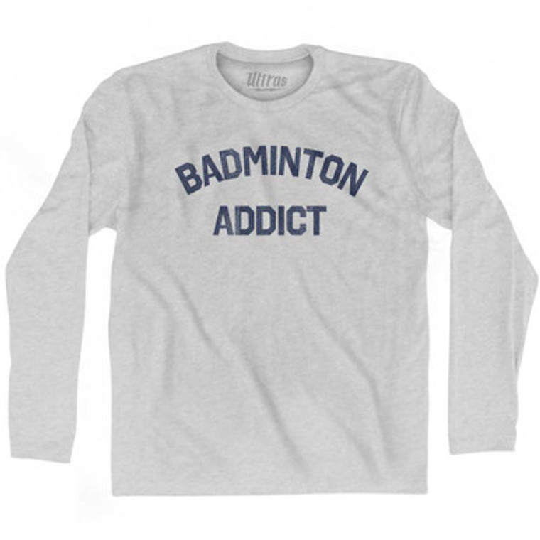 Badminton Addict Adult Cotton Long Sleeve T-shirt-Grey Heather