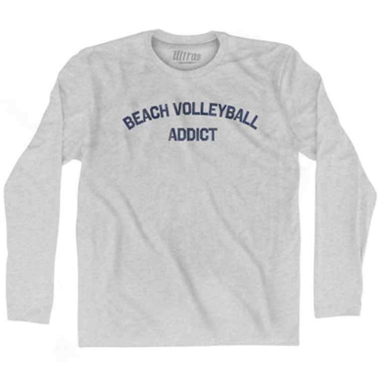 Beach Volleyball Addict Adult Cotton Long Sleeve T-shirt-Grey Heather