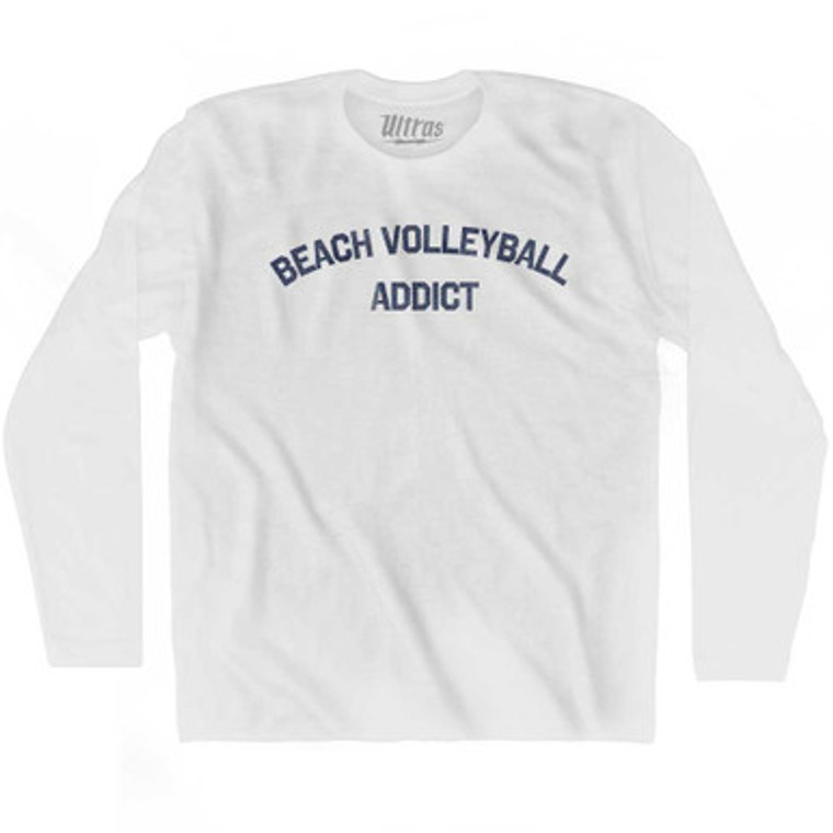 Beach Volleyball Addict Adult Cotton Long Sleeve T-shirt - White