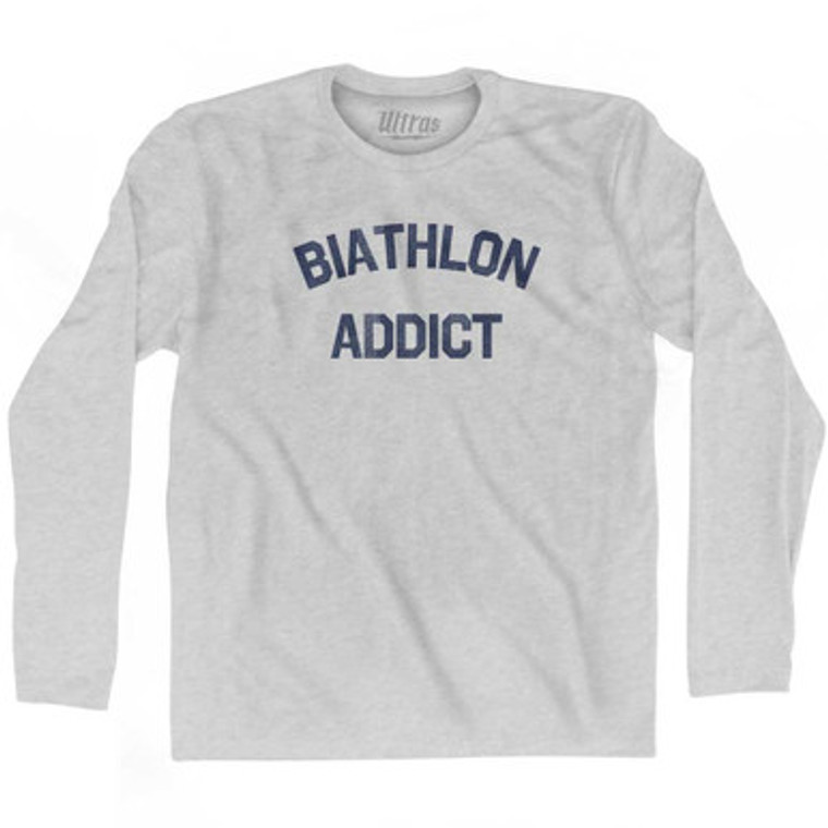 Biathlon Addict Adult Cotton Long Sleeve T-shirt - Grey Heather