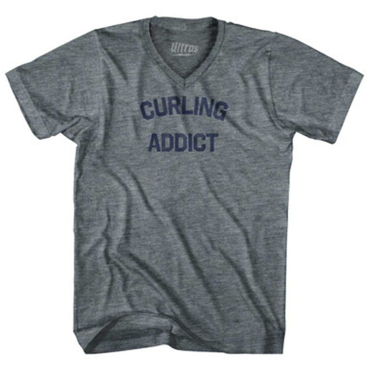 Curling Addict Tri-Blend V-neck Womens Junior Cut T-shirt - Athletic Grey