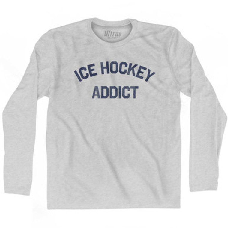 Ice Hockey Addict Adult Cotton Long Sleeve T-shirt - Grey Heather
