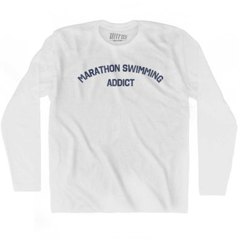 Marathon Swimming Addict Adult Cotton Long Sleeve T-shirt - White