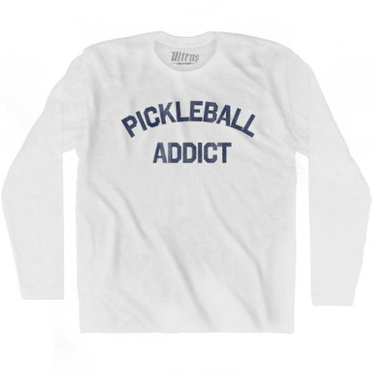 Pickleball Addict Adult Cotton Long Sleeve T-shirt - White