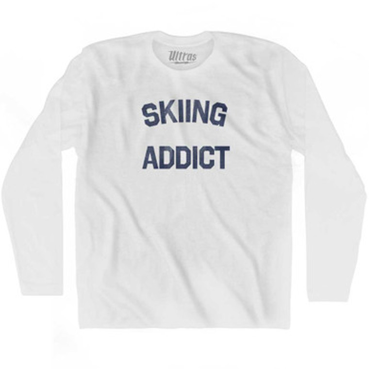 Skiing Addict Adult Cotton Long Sleeve T-shirt - White