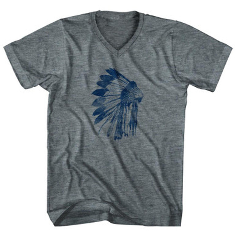 Native America Indian First Nation Headress And Feathers Adult Tri-Blend V-Neck Womens Junior Cut T-Shirt by Ultras