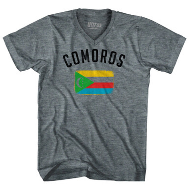 Comoros Country Flag Heritage Tri-Blend V-Neck Womens Junior Cut T-Shirt by Ultras