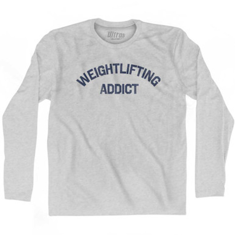 Weightlifting Addict Adult Cotton Long Sleeve T-shirt - Grey Heather