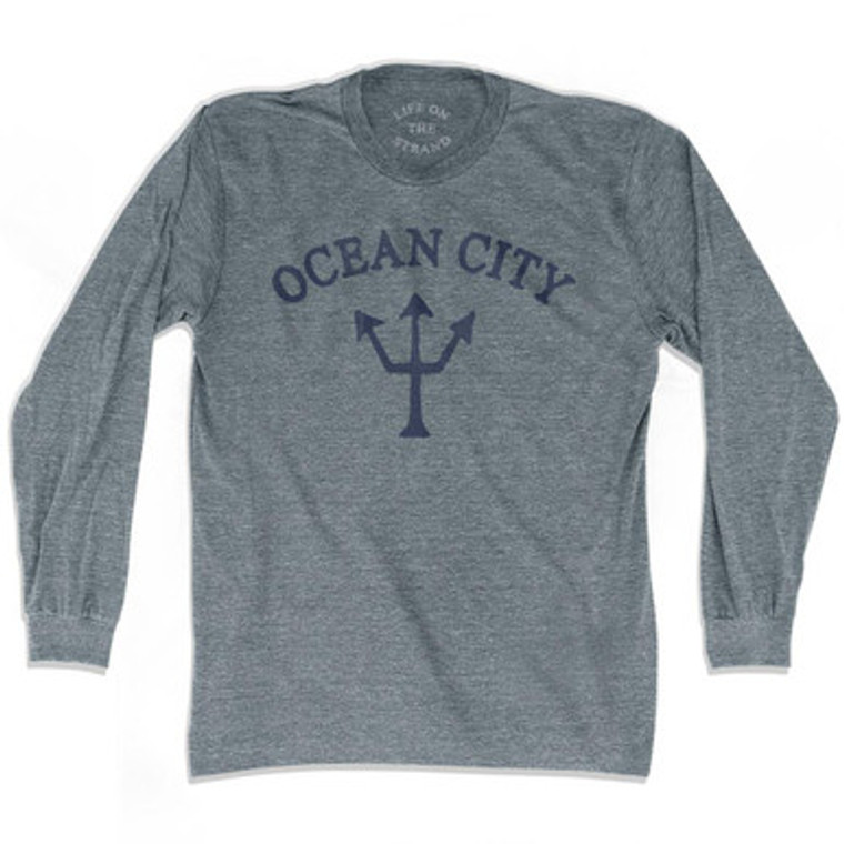 Maine Ocean City Trident Adult Tri-Blend Long Sleeve T-Shirt by Life on the Strand