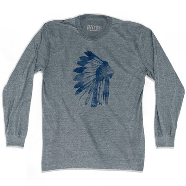 Native America Indian First Nation Headress And Feathers Adult Tri-Blend Long Sleeve T-Shirt by Ultras