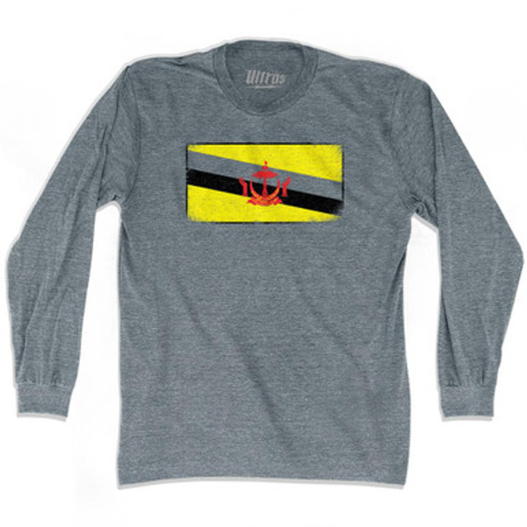 Brunei Country Flag Adult Tri-Blend Long Sleeve T-Shirt by Ultras