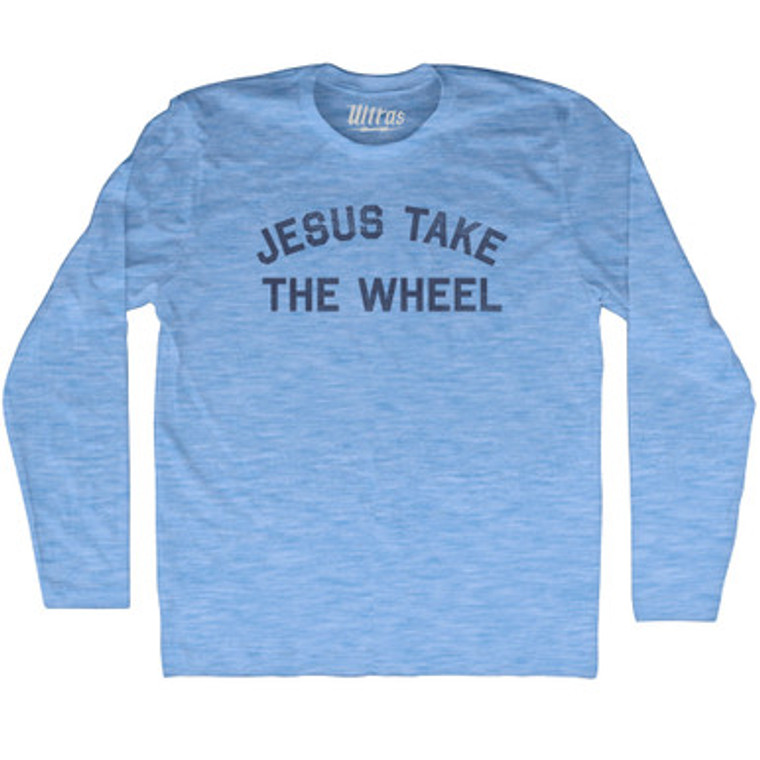 Jesus Take The Wheel Adult Tri-Blend Long Sleeve T-shirt - Athletic Blue