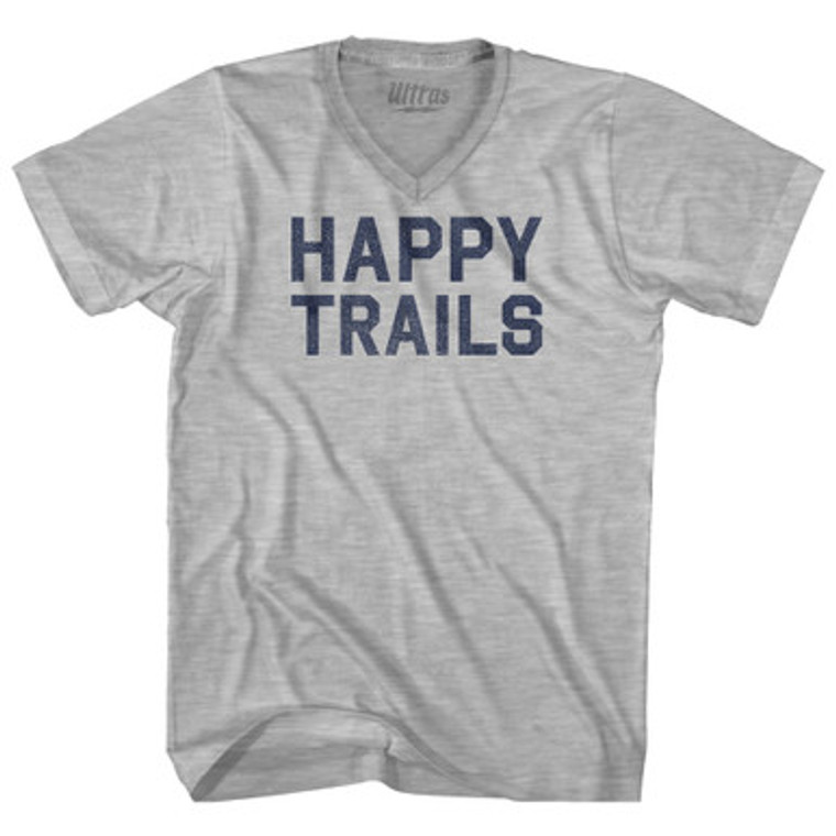 Happy Trails Adult Cotton V-neck T-shirt - Grey Heather