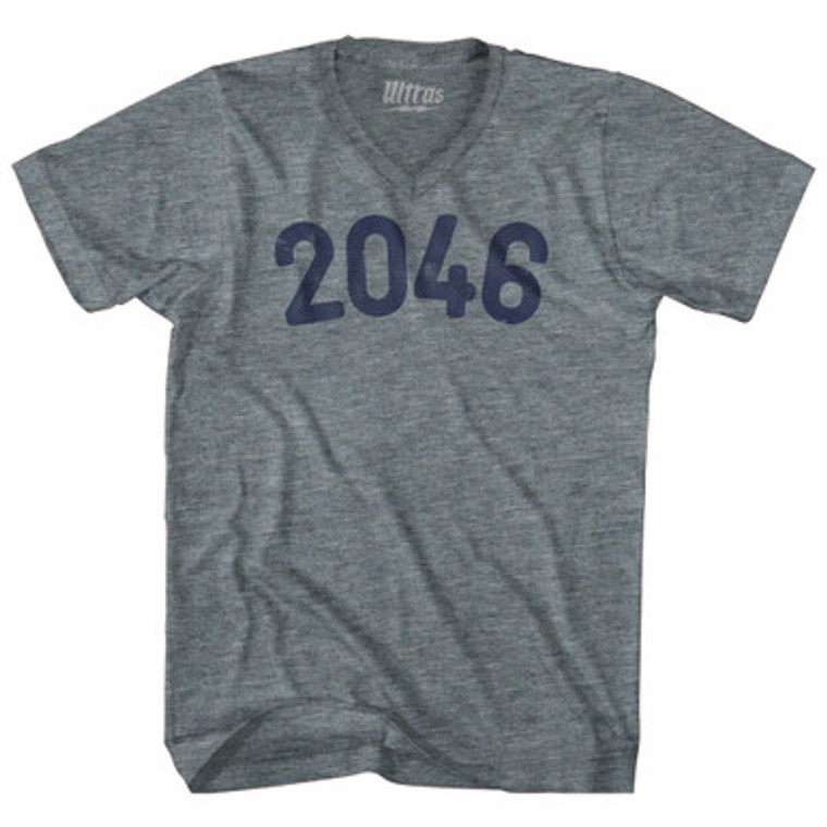 2046 Year Celebration Tri-Blend V-neck Womens Junior Cut T-shirt - Athletic Grey