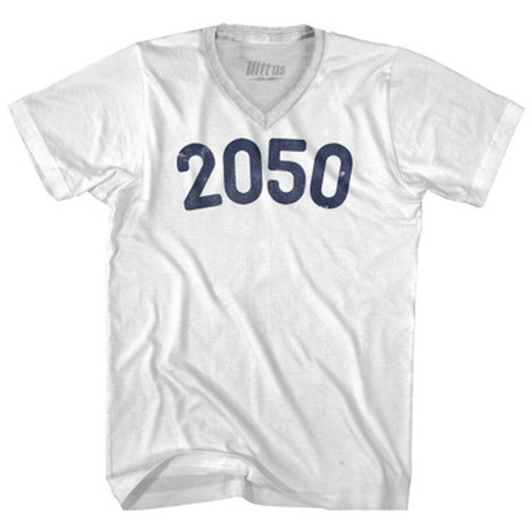 2050 Year Celebration Adult Tri-Blend V-neck T-shirt - White