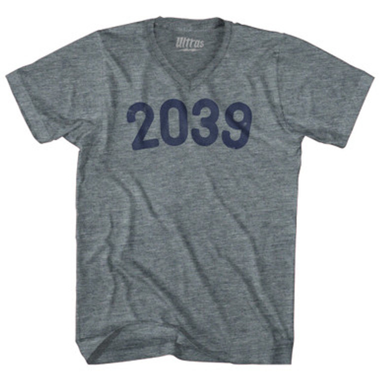 2039 Year Celebration Adult Tri-Blend V-neck T-shirt - Athletic Grey