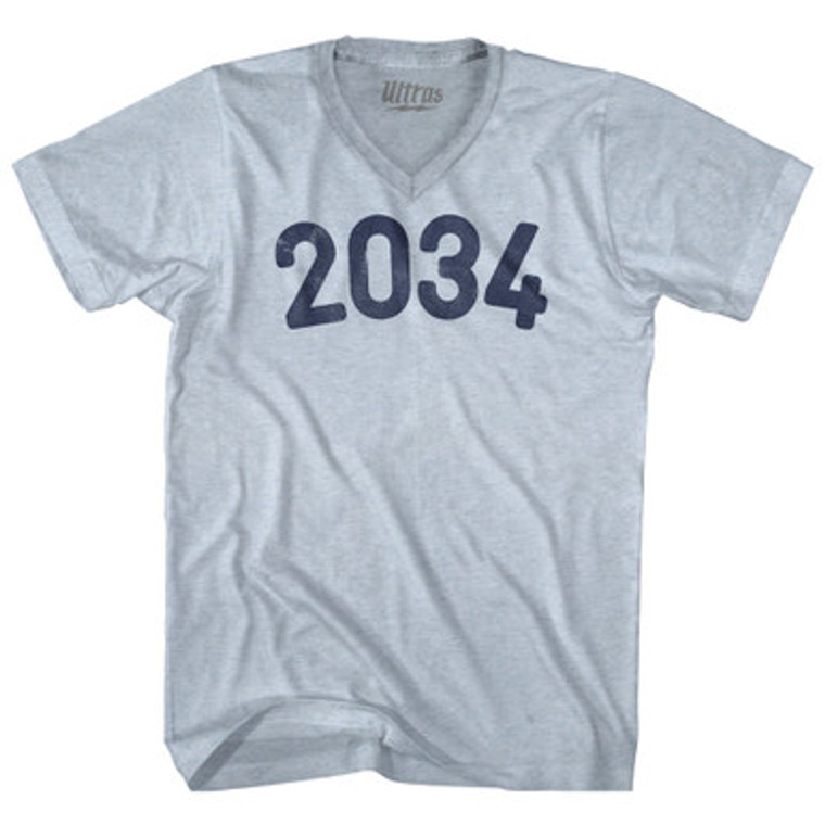 2034 Year Celebration Adult Tri-Blend V-neck T-shirt - Athletic White