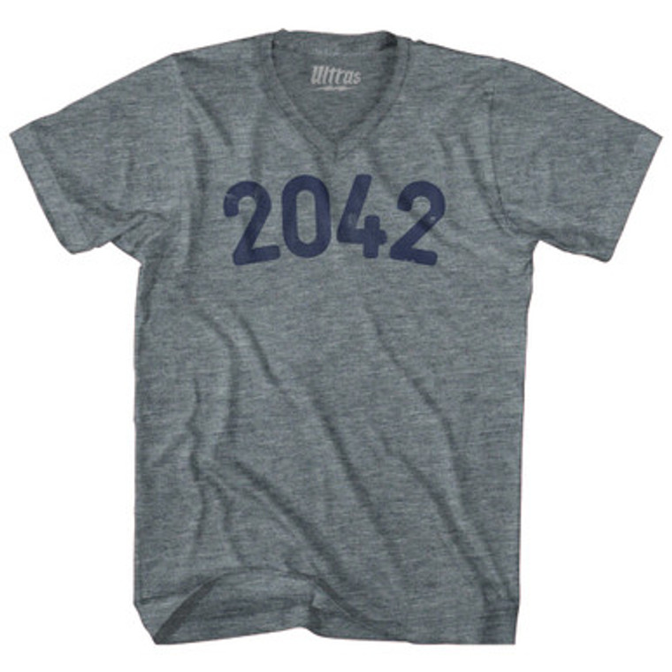 2042 Year Celebration Adult Tri-Blend V-neck T-shirt - Athletic Grey