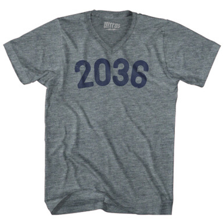 2036 Year Celebration Adult Tri-Blend V-neck T-shirt - Athletic Grey