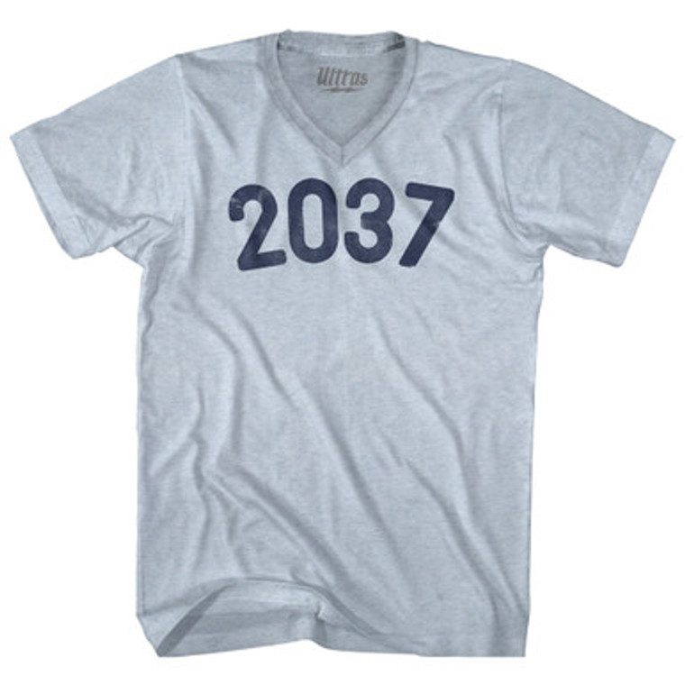 2037 Year Celebration Adult Tri-Blend V-neck T-shirt - Athletic White