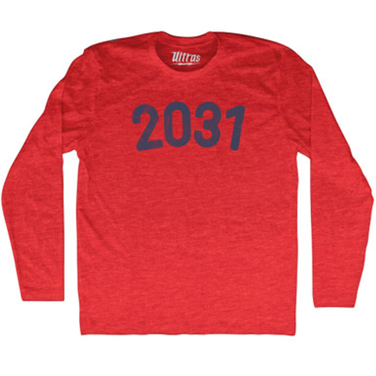 2031 Year Celebration Adult Tri-Blend Long Sleeve T-shirt - Athletic Red