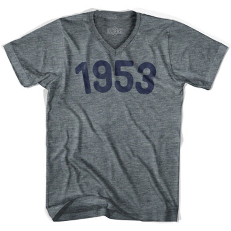 1953 Year Celebration Adult Tri-Blend V-neck T-shirt - Athletic Grey