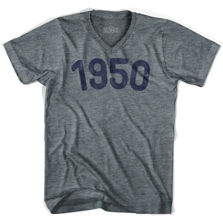 1950 Year Celebration Adult Tri-Blend V-neck T-shirt - Athletic Grey