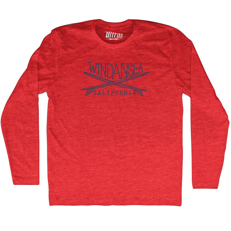 Windansea Surf Adult Tri-Blend Long Sleeve T-shirt - Athletic Red