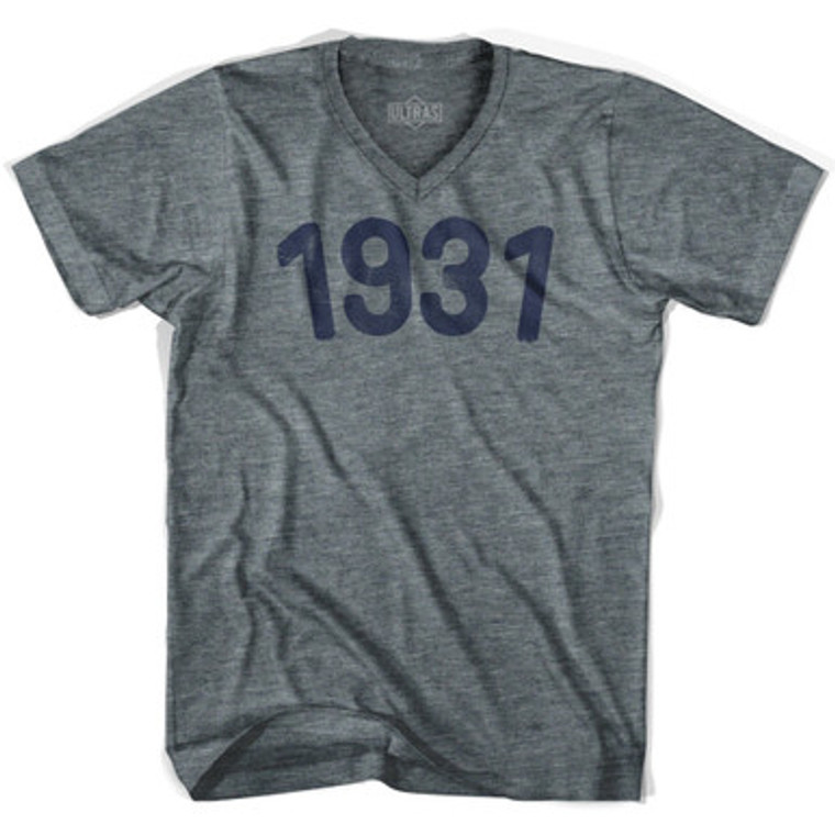 1931 Year Celebration Adult Tri-Blend V-neck Junior Cut Womens T-shirt - Athletic Grey