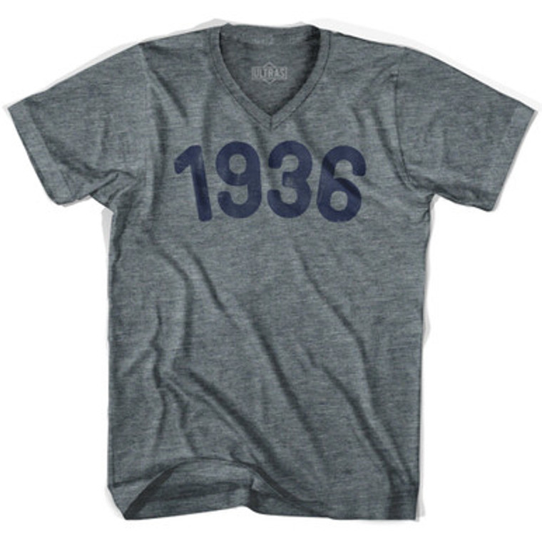 1936 Year Celebration Adult Tri-Blend V-neck Junior Cut Womens T-shirt - Athletic Grey