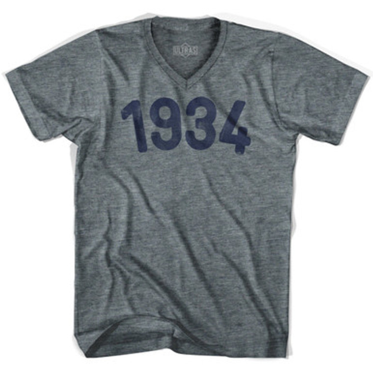 1934 Year Celebration Adult Tri-Blend V-neck Junior Cut Womens T-shirt - Athletic Grey