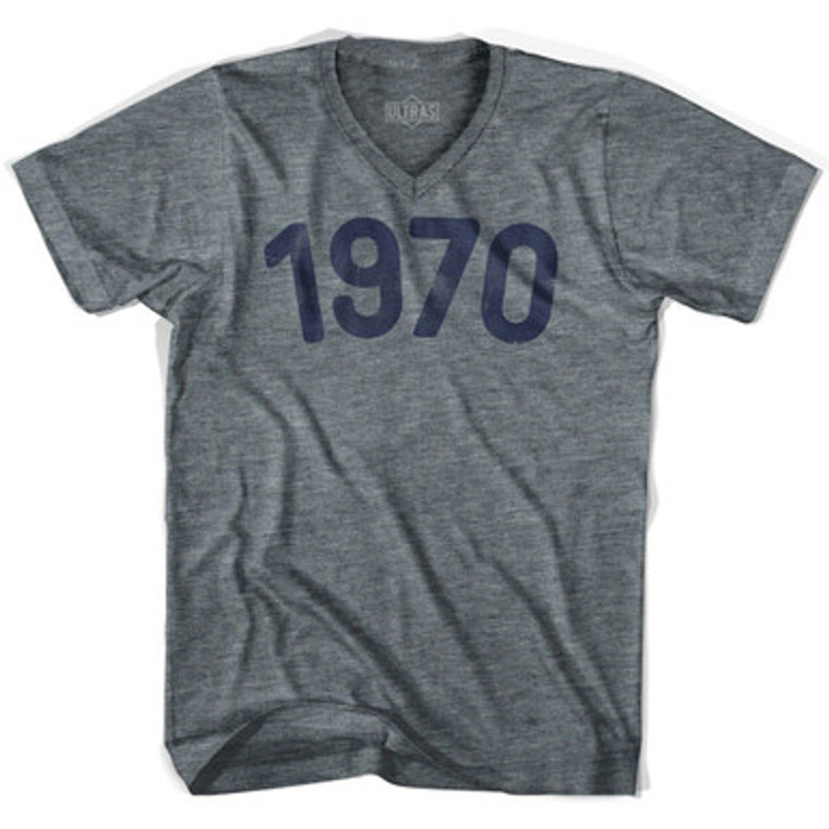 1970 Year Celebration Adult Tri-Blend V-neck Junior Cut Womens T-shirt - Athletic Grey