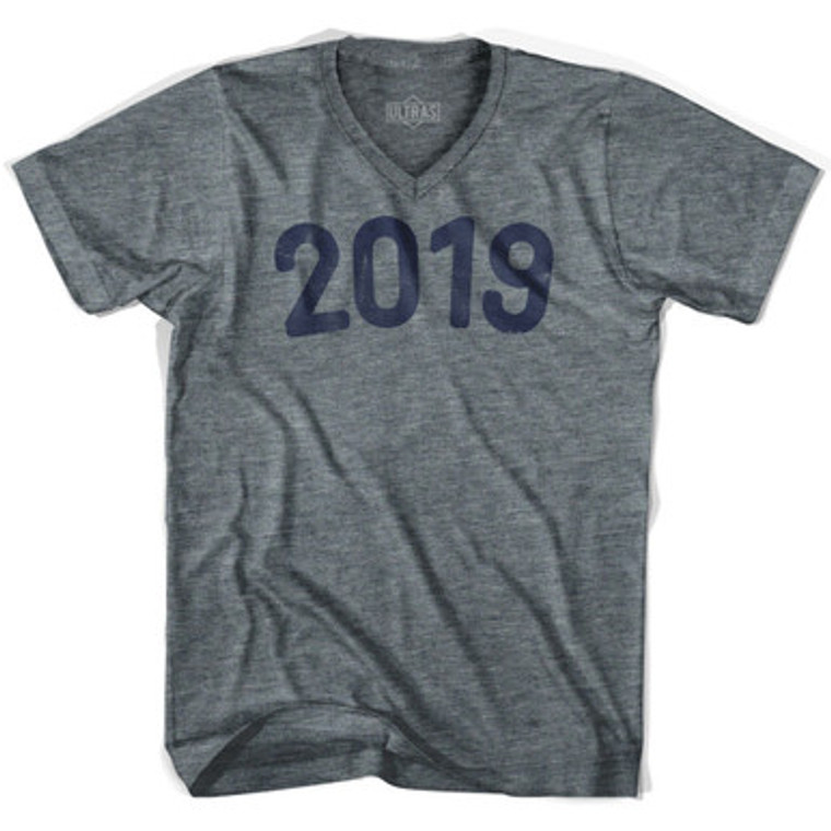 2019 Year Celebration Adult Tri-Blend V-neck Junior Cut Womens T-shirt - Athletic Grey