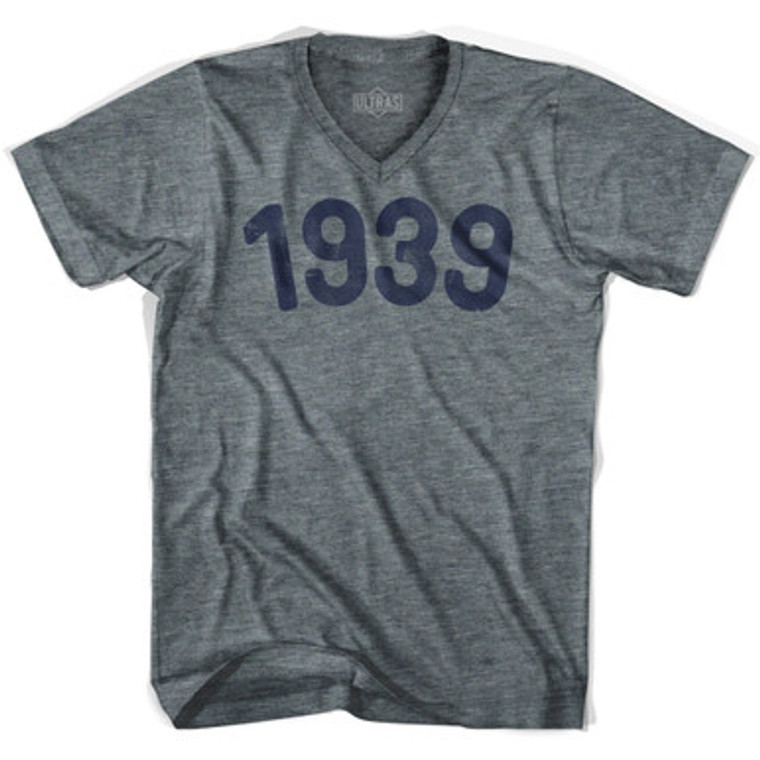 1939 Year Celebration Adult Tri-Blend V-neck T-shirt - Athletic Grey