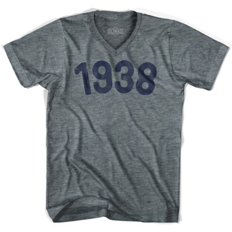 1938 Year Celebration Adult Tri-Blend V-neck T-shirt - Athletic Grey