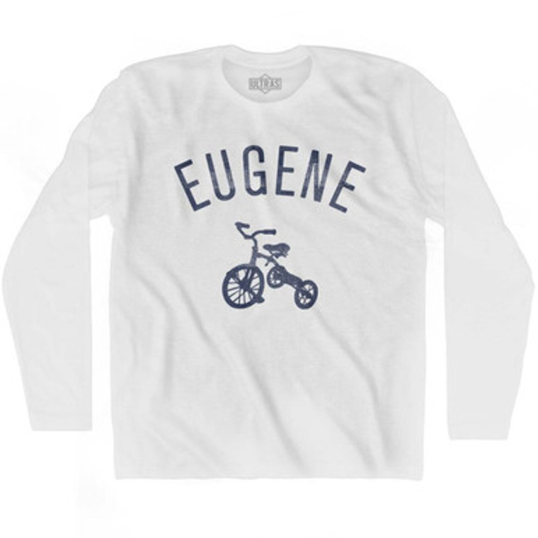 Eugene City Tricycle Adult Cotton Long Sleeve T-shirt - White