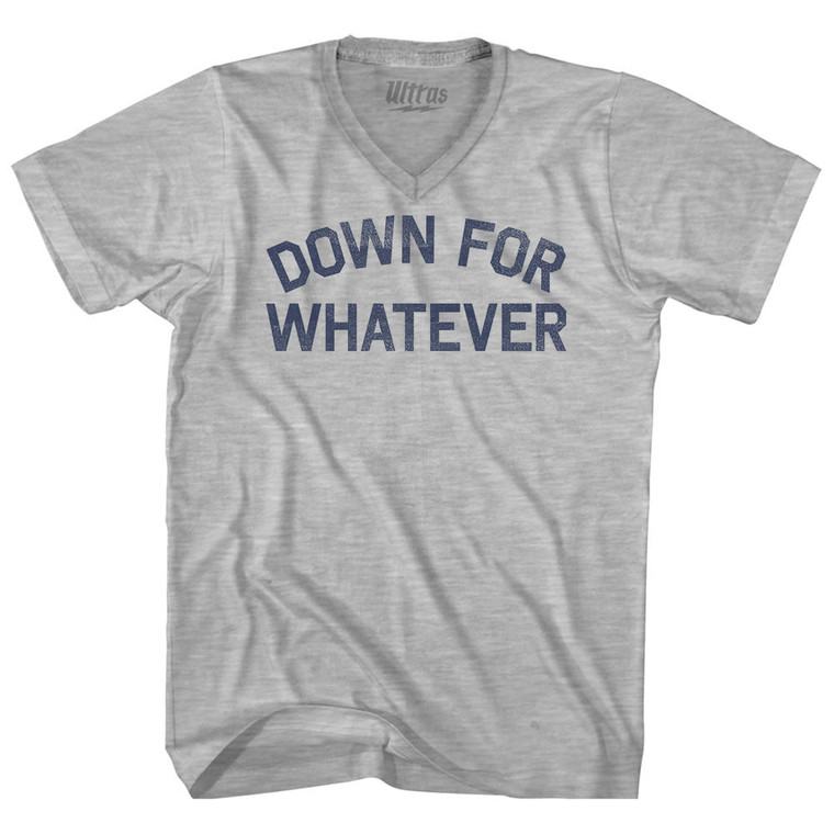 Down For Whatever Adult Cotton V-neck T-shirt - Grey Heather