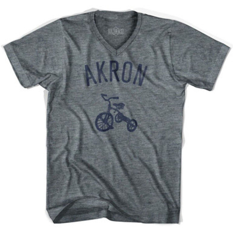 Akron Tricycle Adult Tri-Blend V-neck T-shirt - Athletic Grey