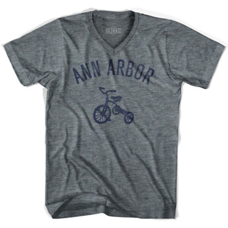 Ann Arbor Tricycle Adult Tri-Blend V-neck T-shirt - Athletic Grey