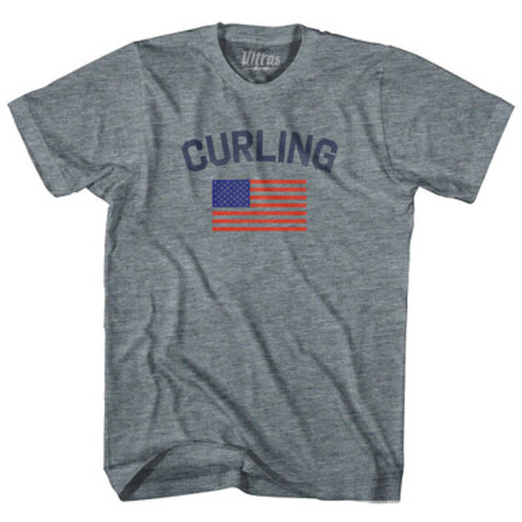 Curling USA Flag Adult Tri-Blend T-shirt Ultras