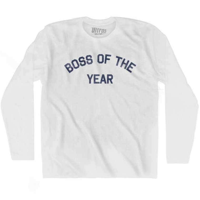 Boss Of The Year Adult Cotton Long Sleeve T-shirt - White