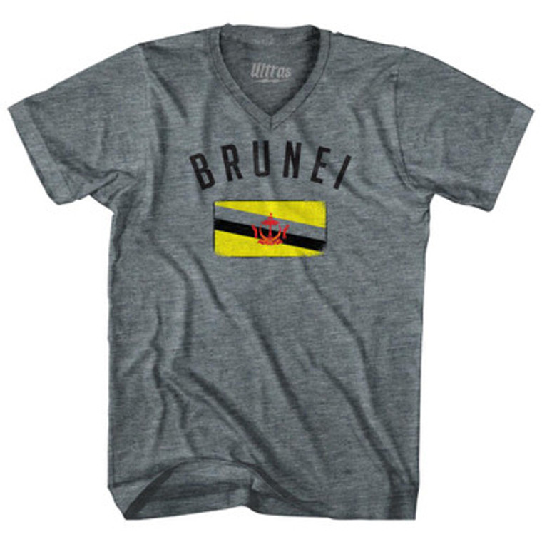Brunei Country Flag Heritage Adult Tri-Blend V-Neck T-Shirt by Ultras