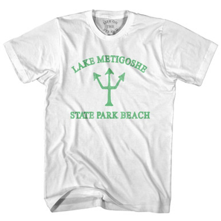 North Dakota Lake Metigoshe State Park Beach Emerald Art Trident Adult Cotton T-Shirt by Ultras
