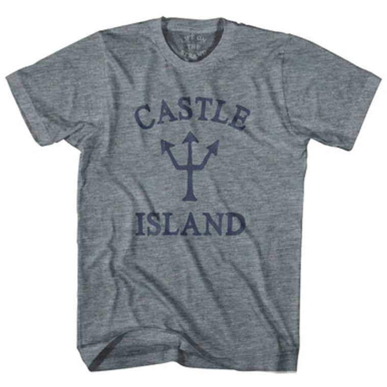 Massachusetts Castle Island Trident Womens Tri-Blend Junior Cut T-Shirt by Life on the Strand