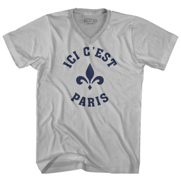 ICI C'est Paris Fleur De Lis Soccer Adult Tri-Blend V-neck T-shirt - Cool Grey