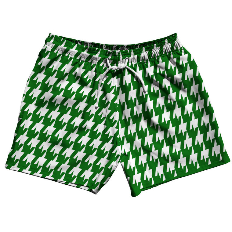 Green Kelly And White Houndstooth 5" Swim Shorts Made In USA - Green Kelly And White