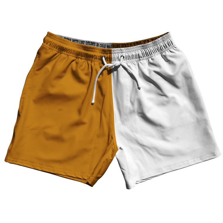 Orange Burnt And White Quad Color 5" Swim Shorts Made In USA - Orange Burnt And White