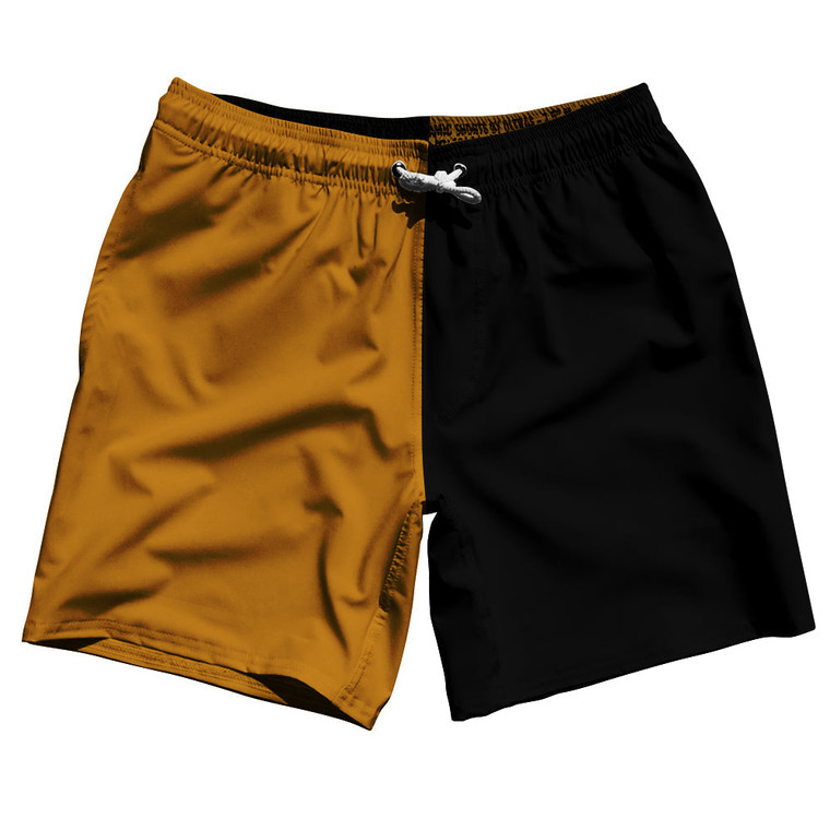 Orange Burnt And Black Quad Color Swim Shorts 7" Made In USA - Orange Burnt And Black
