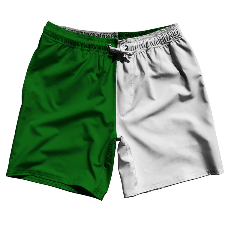 Green Kelly And White Quad Color Swim Shorts 7" Made In USA - Green Kelly And White